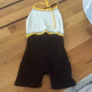 Zara Black and White Romper with Yellow Accents